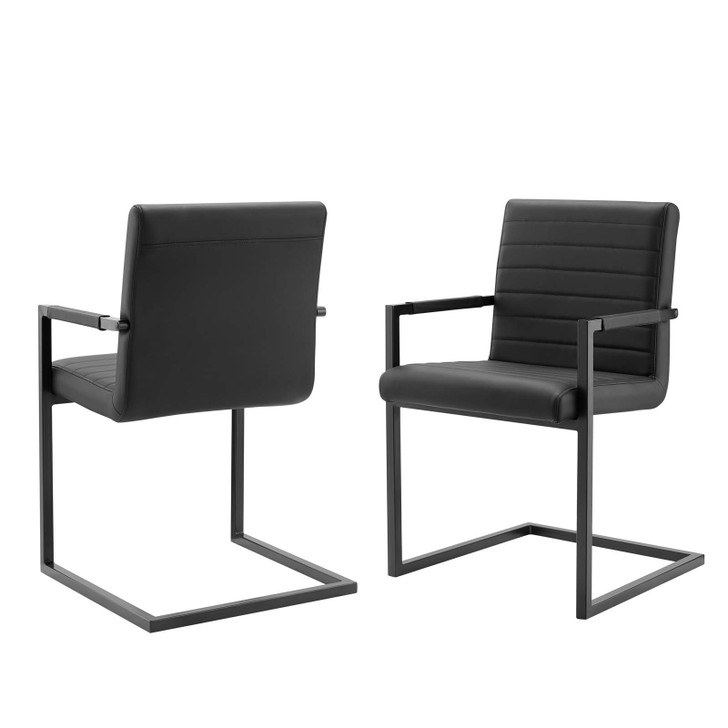 Savoy Vegan Leather Dining Chairs - Set of 2, Faux Vegan Leather, Black, 20181