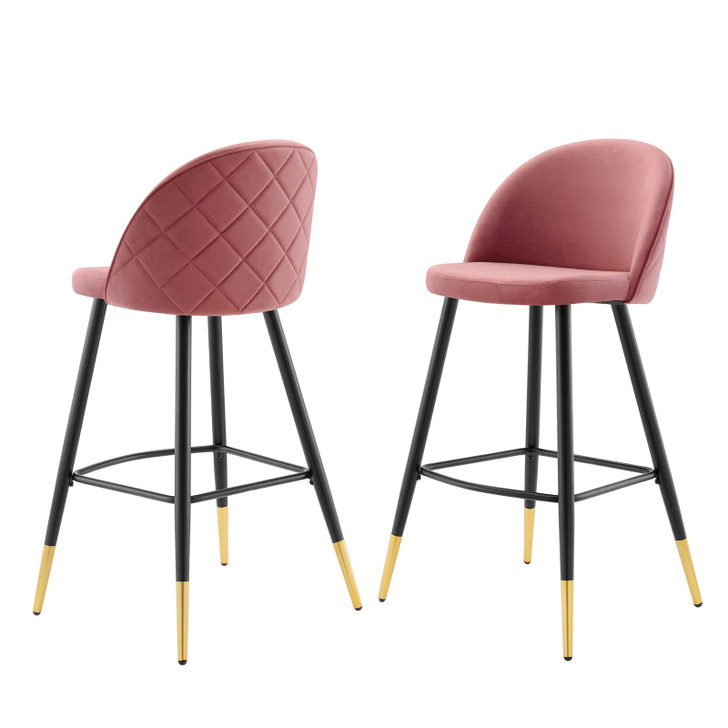 Cordial Performance Velvet Bar Stools - Set of 2, Velvet, Metal Steel, Pink, 20209