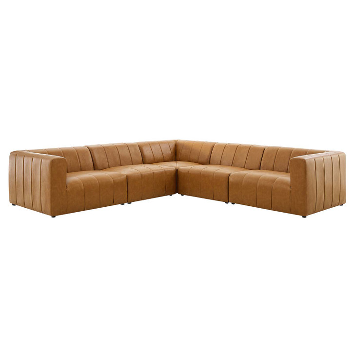 Bartlett Vegan Leather Vegan Leather 5-Piece Sectional Sofa, Faux Vegan Leather, Tan, 20237