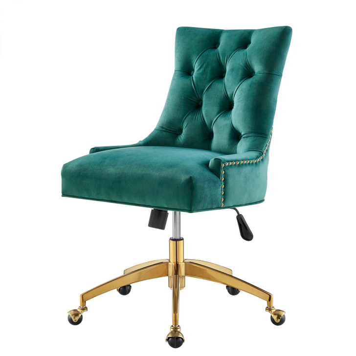 Regent Tufted Performance Velvet Office Chair, Velvet, Gold Teal Blue, 20260