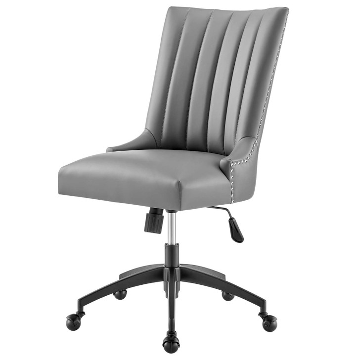 Empower Channel Tufted Vegan Leather Office Chair, Faux Vegan Leather, Black Grey Gray, 20281