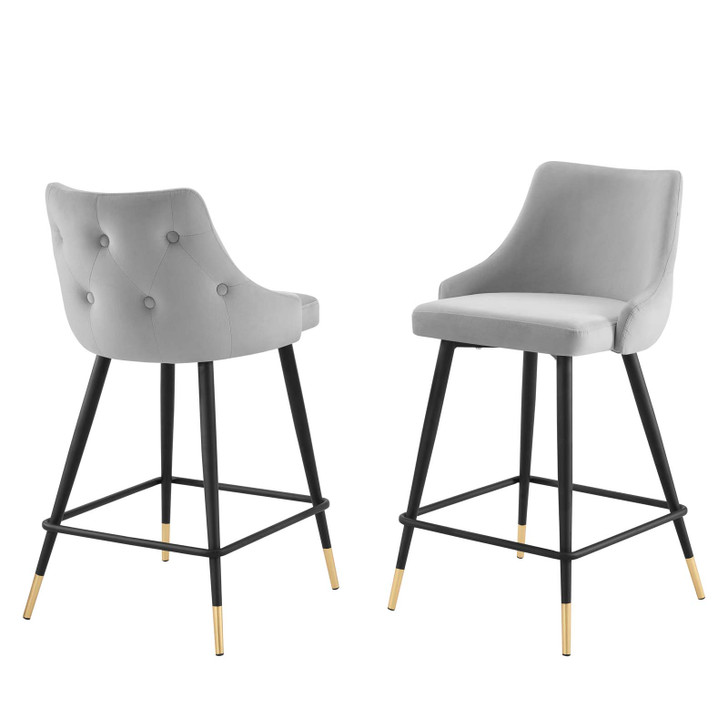 Adorn Performance Velvet Counter Stool Set of 2, Velvet, Light Grey Gray, 20296