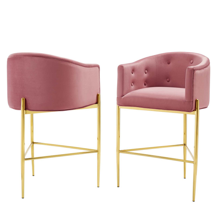 Savour Tufted Performance Velvet Bar Stool Set of 2, Velvet, Metal Steel, Pink, 20311