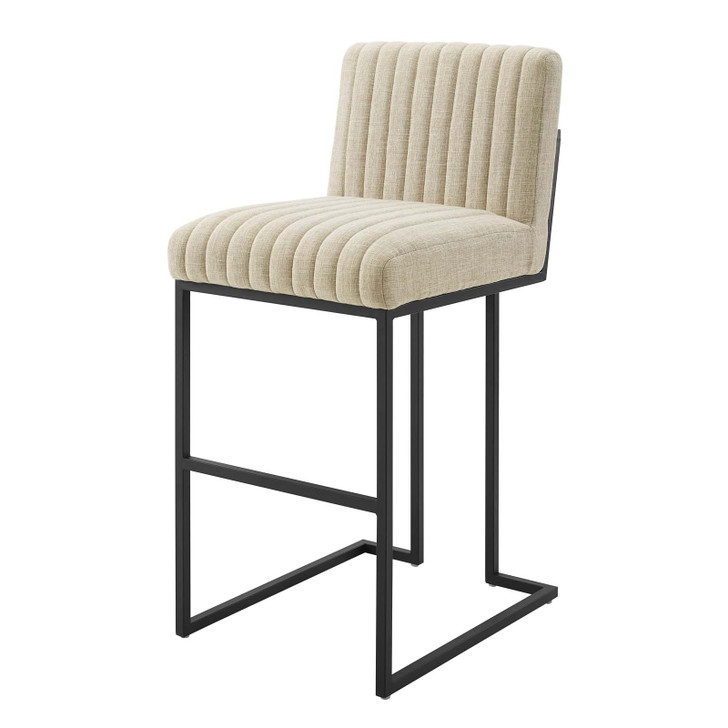 Indulge Channel Tufted Fabric Bar Stool, Fabric, Metal Steel, Beige, 20409