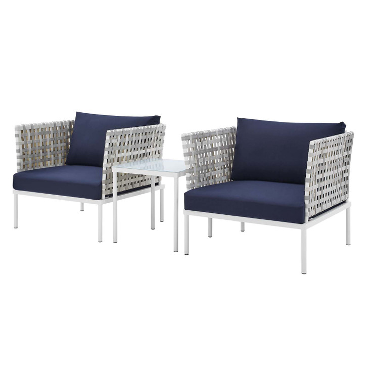 Harmony 3-Piece Sunbrella® Basket Weave Outdoor Patio Aluminum Seating Set, Aluminum, Metal, Steel, Blue Navy, 20418