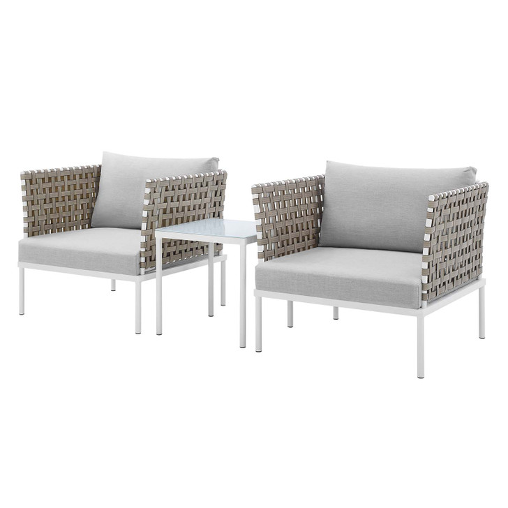 Harmony 3-Piece Sunbrella® Basket Weave Outdoor Patio Aluminum Seating Set, Aluminum, Metal, Steel, Grey Gray, 20419