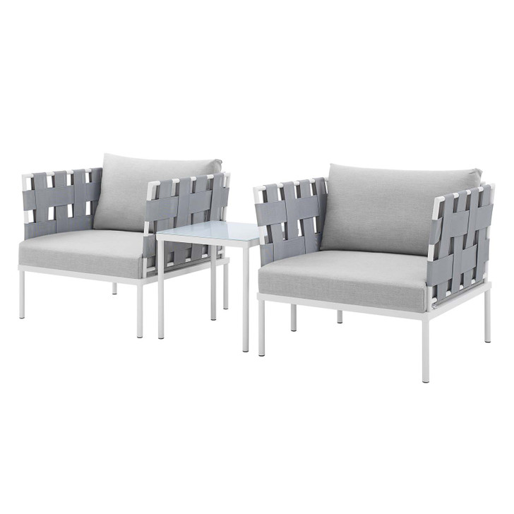 Harmony 3-Piece Sunbrella® Outdoor Patio Aluminum Seating Set, Aluminum, Metal, Steel, Grey Gray, 20423