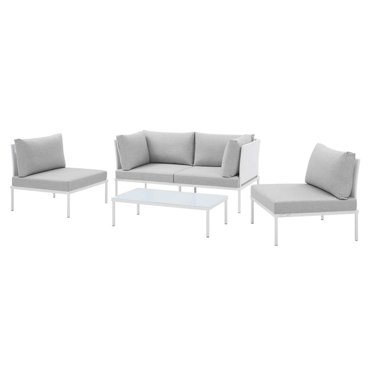 Harmony 4-Piece Sunbrella® Outdoor Patio Aluminum Seating Set, Aluminum, Metal, Steel, White Grey Gray, 20429