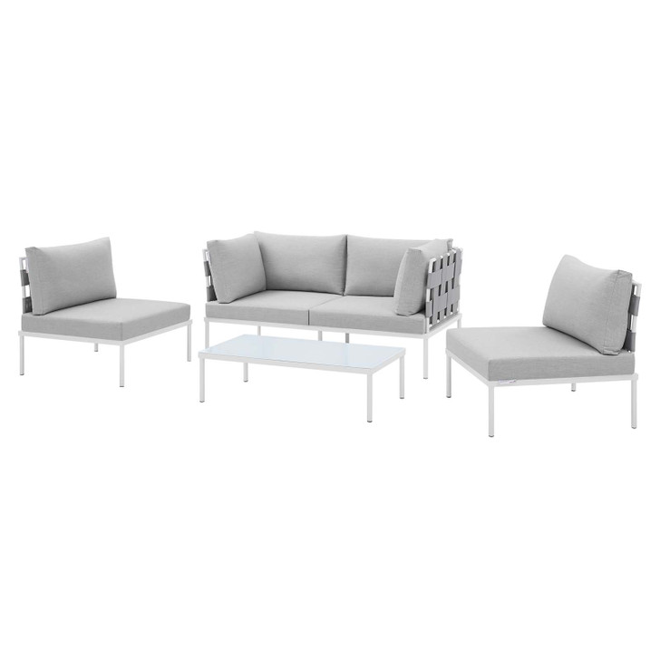 Harmony 4-Piece Sunbrella® Outdoor Patio Aluminum Seating Set, Aluminum, Metal, Steel, Grey Gray, 20431