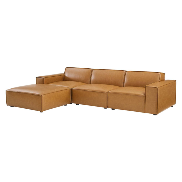 Restore 4-Piece Vegan Leather Sectional Sofa, Faux Vegan Leather, Tan, 20498