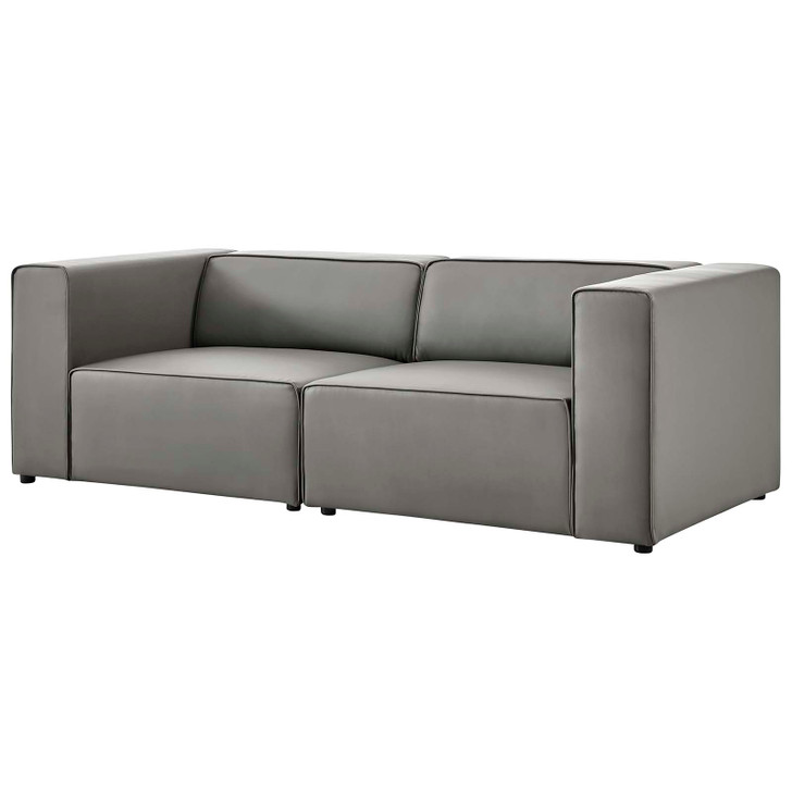 Mingle Vegan Leather 2-Piece Sectional Sofa Loveseat, Faux Vegan Leather, Grey Gray, 20526