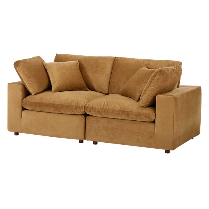 Commix Down Filled Overstuffed Performance Velvet Loveseat, Velvet, Brown, 20559