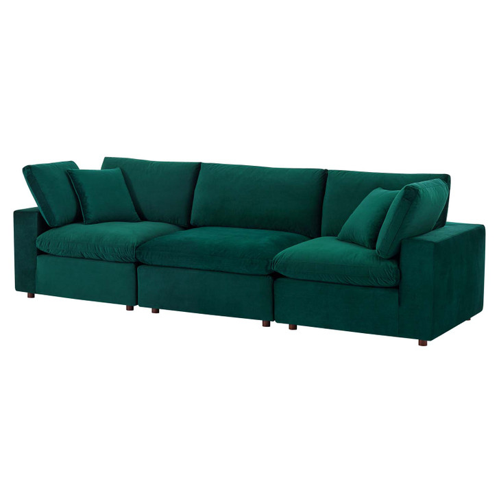 Commix Down Filled Overstuffed Performance Velvet 3-Seater Sofa, Velvet, Green, 20568