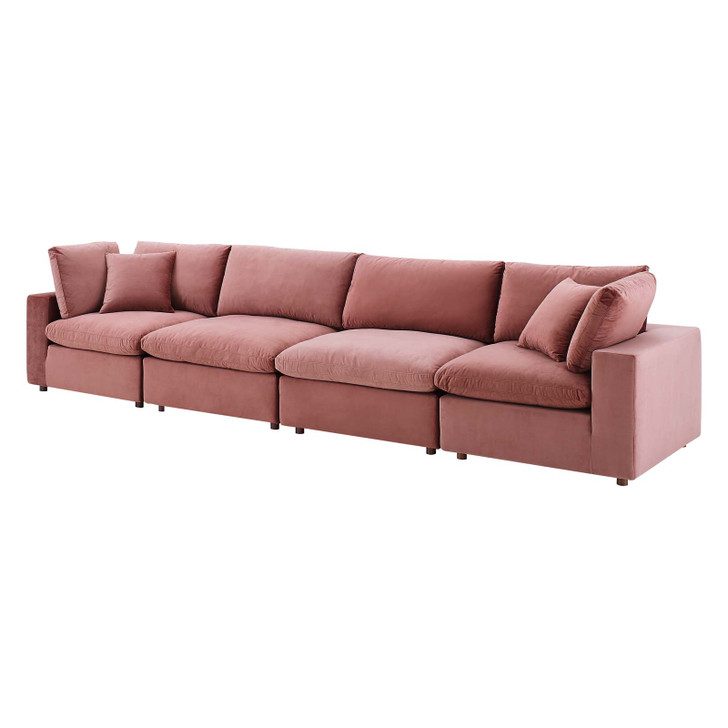 Commix Down Filled Overstuffed Performance Velvet 4-Seater Sofa, Velvet, Pink, 20581