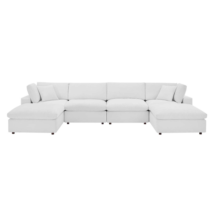 Commix Down Filled Overstuffed Performance Velvet 6-Piece Sectional Sofa, Velvet, White, 20600