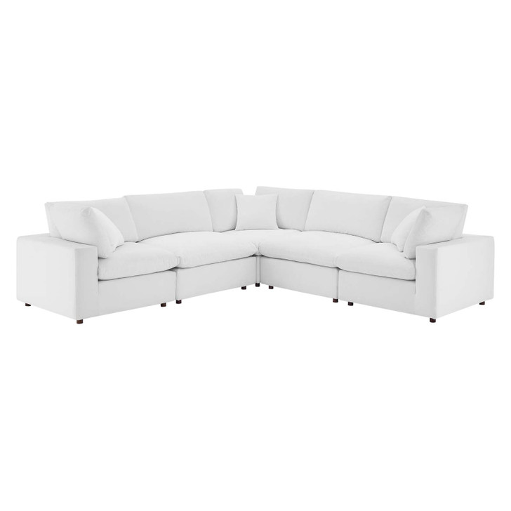 Commix Down Filled Overstuffed Performance Velvet 5-Piece Sectional Sofa, Velvet, White, 20614