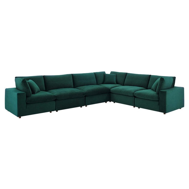 Commix Down Filled Overstuffed Performance Velvet 6-Piece Sectional Sofa, Velvet, Green, 20617