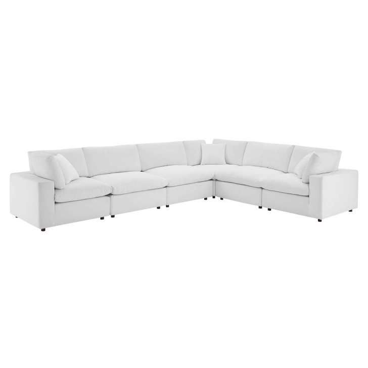 Commix Down Filled Overstuffed Performance Velvet 6-Piece Sectional Sofa, Velvet, White, 20621