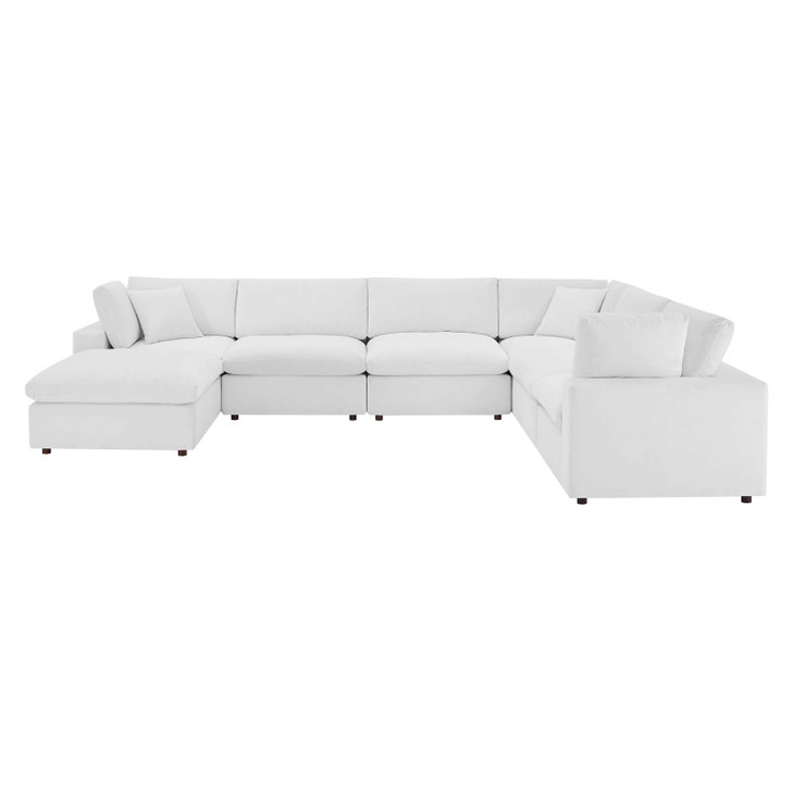 Commix Down Filled Overstuffed Performance Velvet 7-Piece Sectional Sofa, Velvet, White, 20628