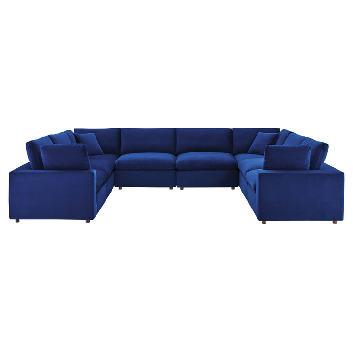 Commix Down Filled Overstuffed Performance Velvet 	8-Piece Sectional Sofa, Velvet, Blue Navy, 20634