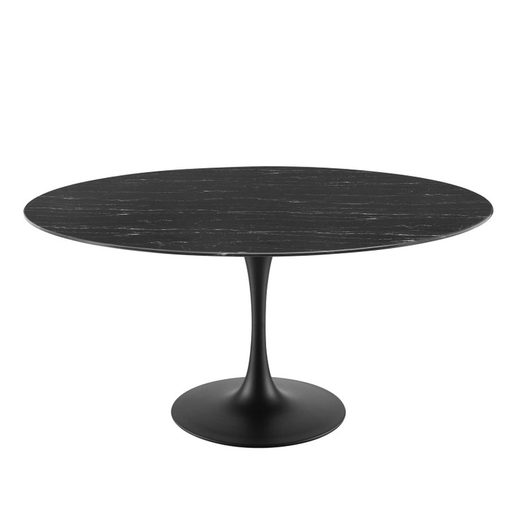 Lippa 60" Artificial Marble Dining Table, Artificial Marble, Metal Steel, Black, 20668
