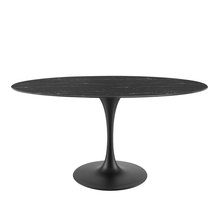 Lippa 60" Artificial Marble Oval Dining Table, Artificial Marble, Metal Steel, Black, 20670
