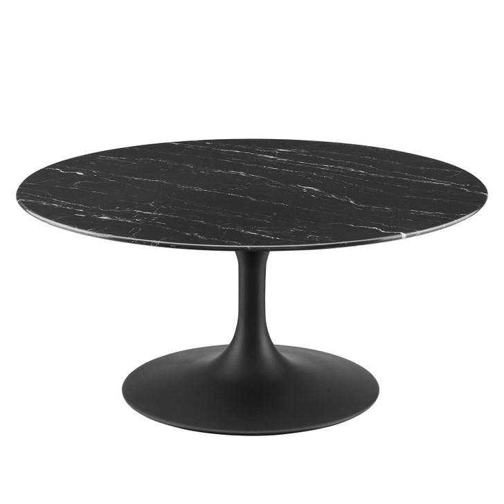 Lippa 36" Round Artificial Marble Coffee Table, Artificial Marble, Metal Steel, Black, 20675