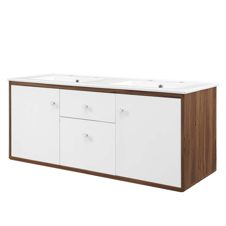 Transmit 48" Wall-Mount Bathroom Vanity, Wood, Brown Walnut White, 20693