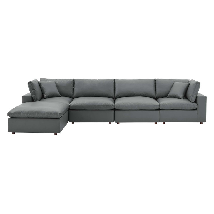 Commix Down Filled Overstuffed Vegan Leather 5-Piece Sectional Sofa, Faux Vegan Leather, Grey Gray, 20706