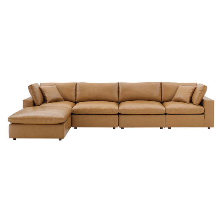 Commix Down Filled Overstuffed Vegan Leather 5-Piece Sectional Sofa, Faux Vegan Leather, Tan, 20707