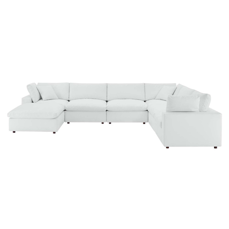 Commix Down Filled Overstuffed Vegan Leather 7-Piece Sectional Sofa, Faux Vegan Leather, White, 20723