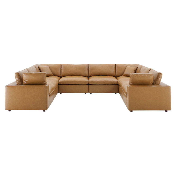 Commix Down Filled Overstuffed Vegan Leather 8-Piece Sectional Sofa, Faux Vegan Leather, Tan, 20725
