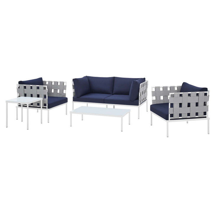 Harmony 5-Piece Sunbrella® Outdoor Patio Aluminum Furniture Set, Aluminum, Metal, Steel, Grey Gray Blue Navy, 20730