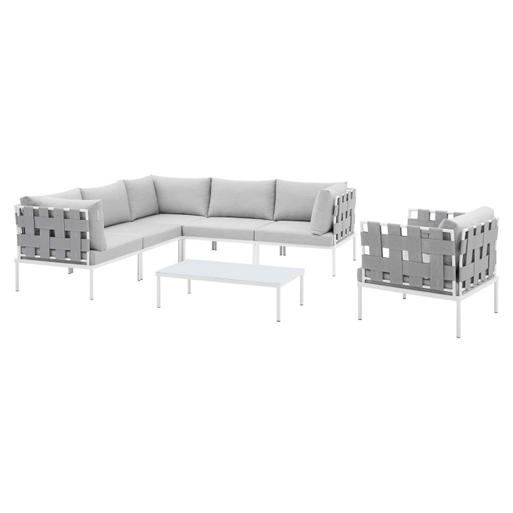 Harmony 7-Piece Sunbrella® Outdoor Patio Aluminum Sectional Sofa Set, Aluminum, Metal, Steel, Grey Gray, 20753