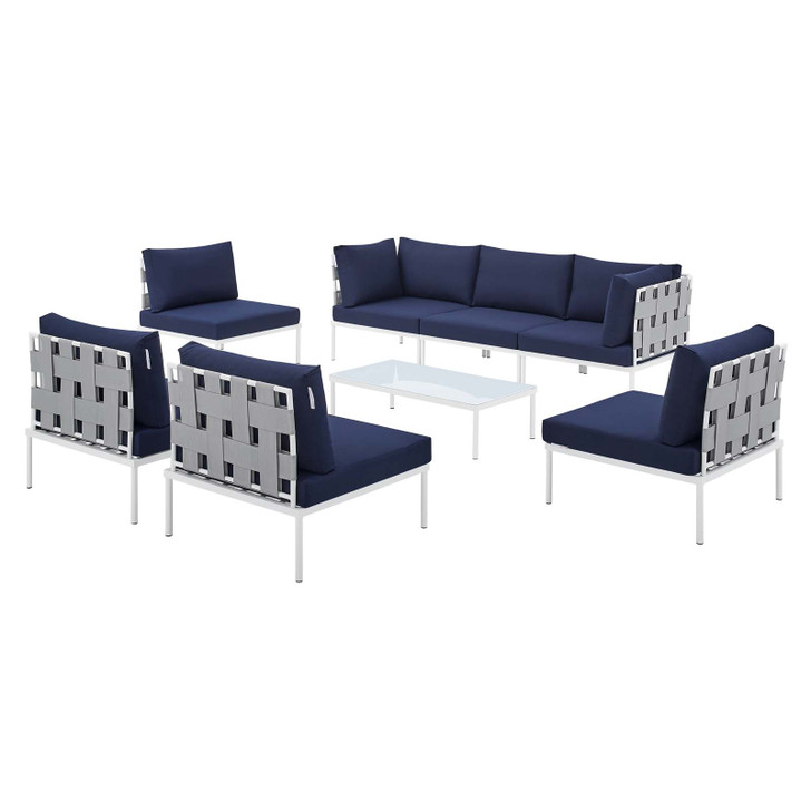 Harmony 8-Piece Sunbrella® Outdoor Patio All Mesh Sectional Sofa Set, Aluminum, Metal, Steel, Grey Gray Blue Navy, 20762