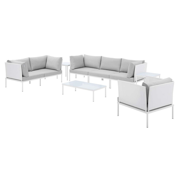 Harmony 8-Piece Sunbrella® Outdoor Patio Aluminum Seating Set, Aluminum, Metal, Steel, White Grey Gray, 20775