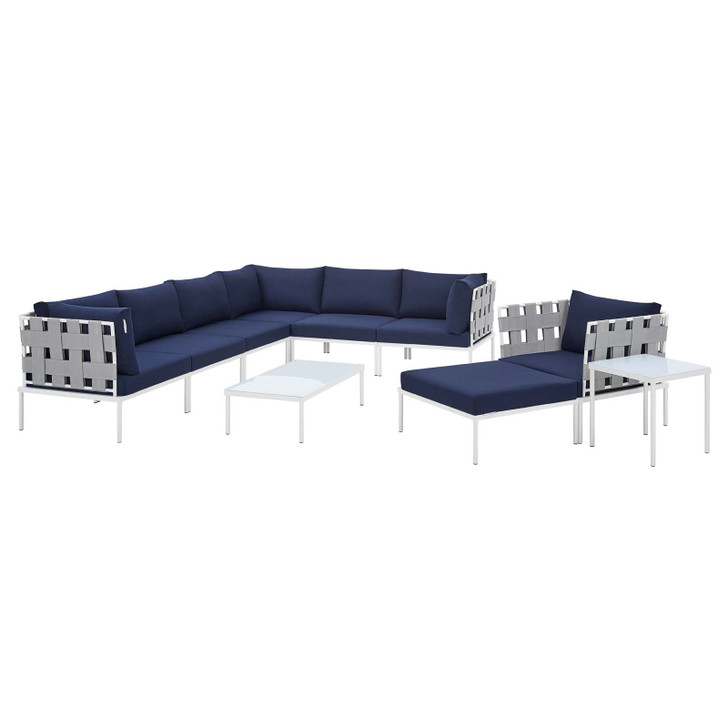 Harmony 10-Piece Sunbrella® Outdoor Patio Aluminum Sectional Sofa Set, Aluminum, Metal, Steel, Grey Gray Blue Navy, 20786