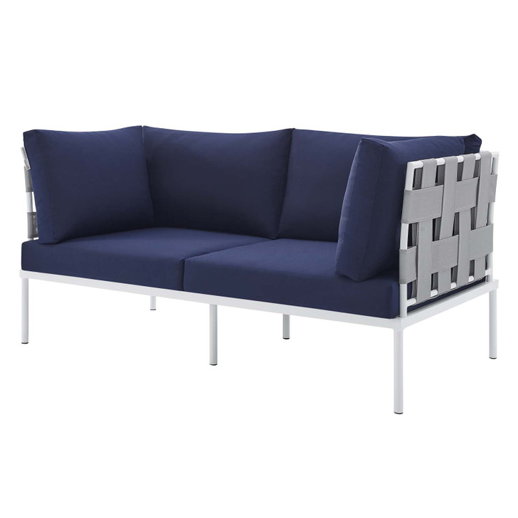 Harmony Sunbrella® Outdoor Patio Aluminum Loveseat, Aluminum, Metal, Steel, Grey Gray Blue Navy, 20808