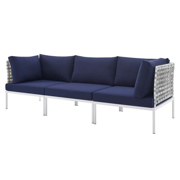 Harmony Sunbrella® Basket Weave Outdoor Patio Aluminum Sofa, Aluminum, Metal, Steel, Blue Navy, 20810