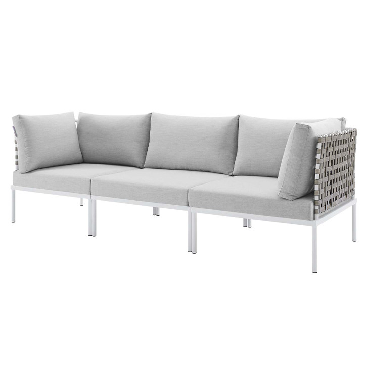 Harmony Sunbrella® Basket Weave Outdoor Patio Aluminum Sofa, Aluminum, Metal, Steel, Grey Gray, 20811