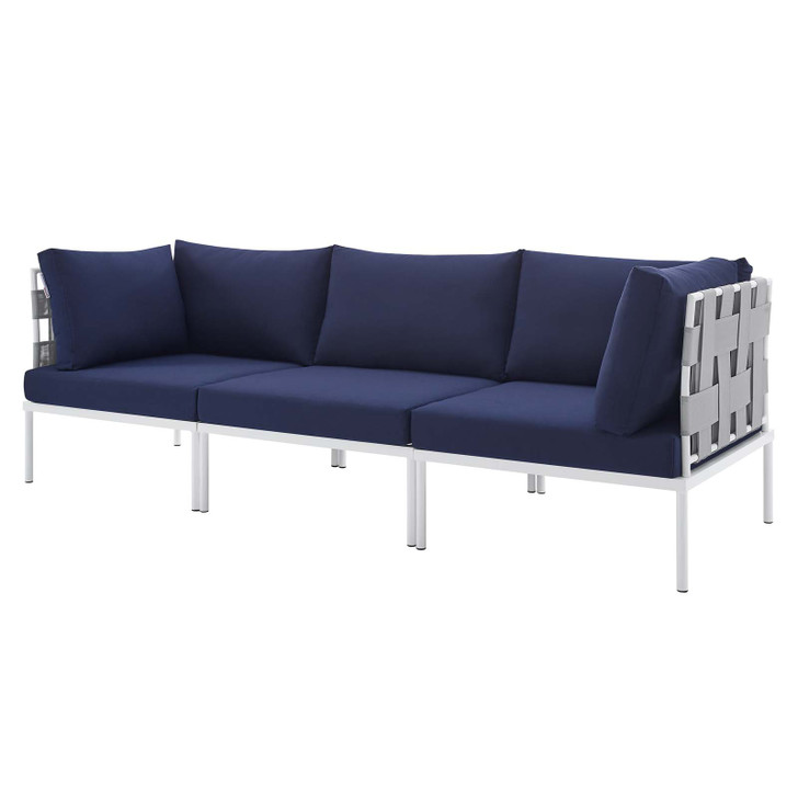 Harmony Sunbrella® Outdoor Patio Aluminum Sofa, Aluminum, Metal, Steel, Grey Gray Blue Navy, 20816