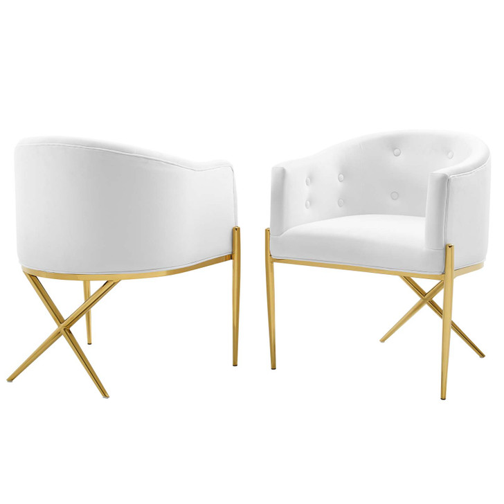 Savour Accent Dining Armchair Performance Velvet Set of 2, Velvet, Metal Steel, White, 20858