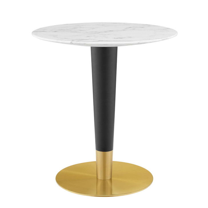 Zinque 28" Artificial Marble Dining Table, Artificial Marble, Metal Steel, Gold White, 20880