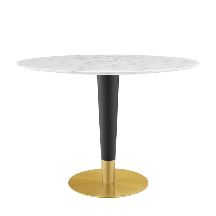 Zinque 42" Oval Artificial Marble Dining Table, Artificial Marble, Metal Steel, Gold White, 20884