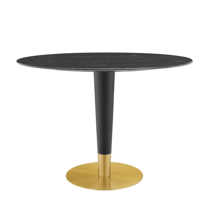Zinque 42" Oval Artificial Marble Dining Table, Artificial Marble, Metal Steel, Gold Black, 20892