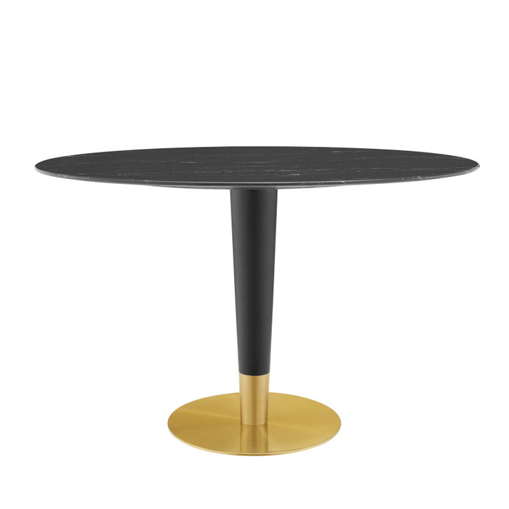 Zinque 48" Oval Artificial Marble Dining Table, Artificial Marble, Metal Steel, Gold Black, 20893
