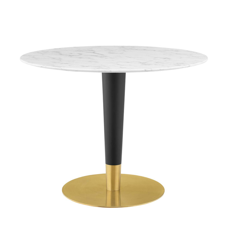 Zinque 40" Artificial Marble Dining Table, Artificial Marble, Metal Steel, Gold White, 20897