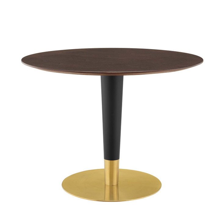 Zinque 40" Dining Table, Wood, Metal Steel, Gold Dark Brown Brown Walnut, 20903