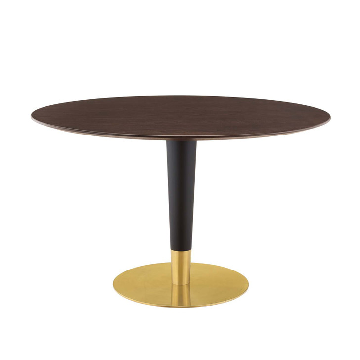 Zinque 47" Dining Table, Wood, Metal Steel, Gold Dark Brown Brown Walnut, 20905