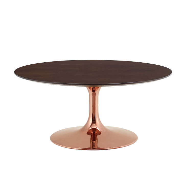Lippa 36" Wood Coffee Table, Wood, Metal Steel, Rose Gold Dark Brown Brown Walnut, 20975